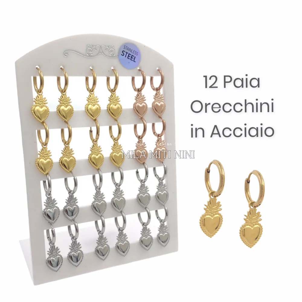 [OPA450-334-Cerchi 2x10 Sarcro Cuore-12 Paia Orecchini in Acciaio] OPA450-334-Cerchi 2x10 Sarcro Cuore-12 Paia Orecchini in Acciai - OPA450-334-Cerchi 2x10 Sarcro Cuore-12 Paia Orecchini in Acciaio