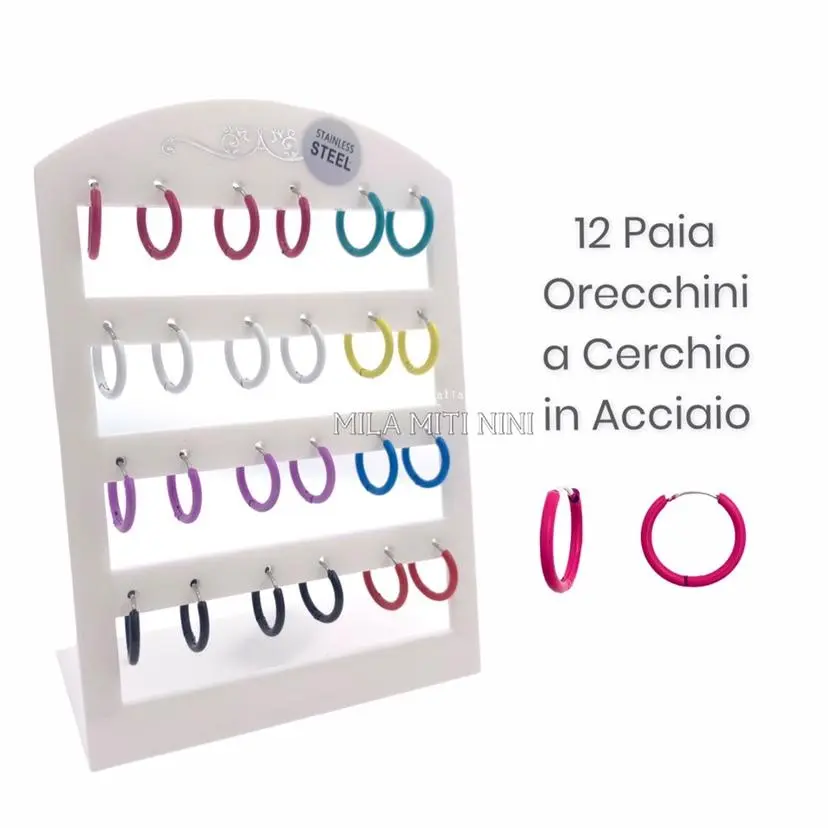 [OPA450-364-Cerchi Colorati-12 Paia Orecchini in Acciaio] OPA450-364-Cerchi Colorati-12 Paia Orecchini in Acciaio - OPA450-364-Cerchi Colorati-12 Paia Orecchini in Acciaio
