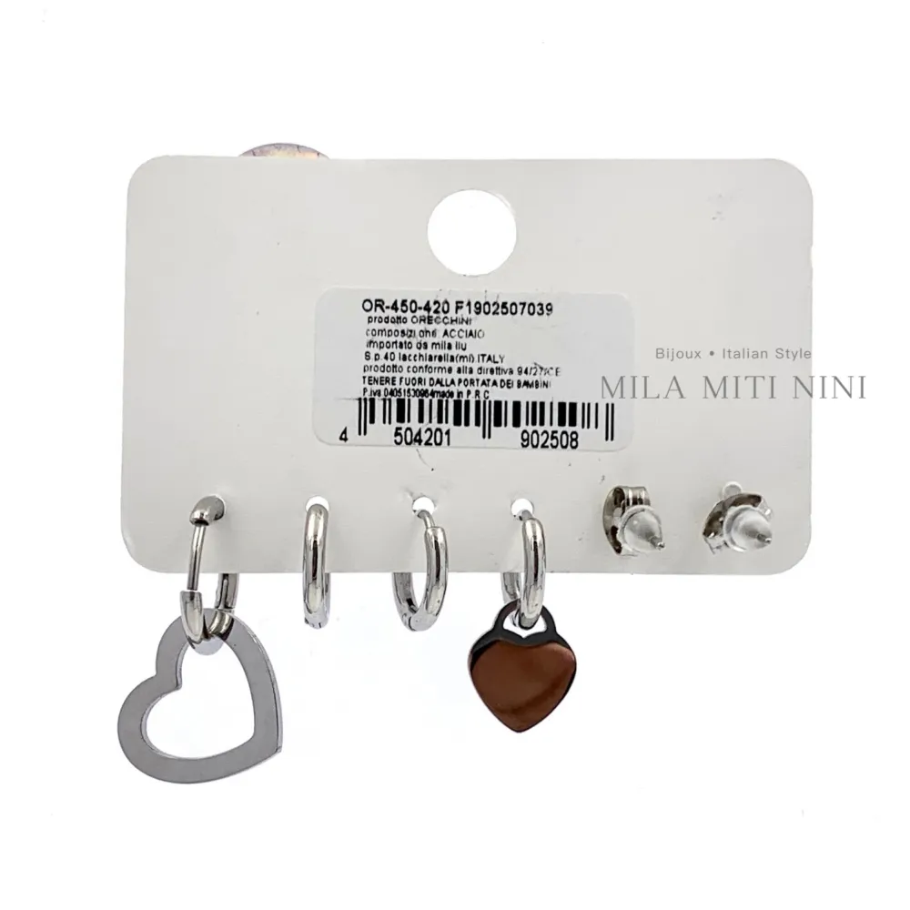 Cuore Smaltato-Set 6pz Orecchini con Zirconia - OPA6-450-420 (Bianco)