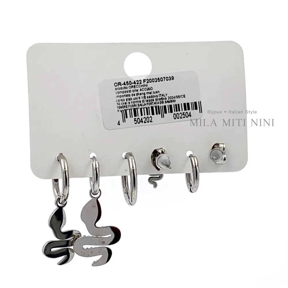 Serpente con Strass-Set 6pz Orecchini con Zirconia - OPA6-450-422B (Argento)