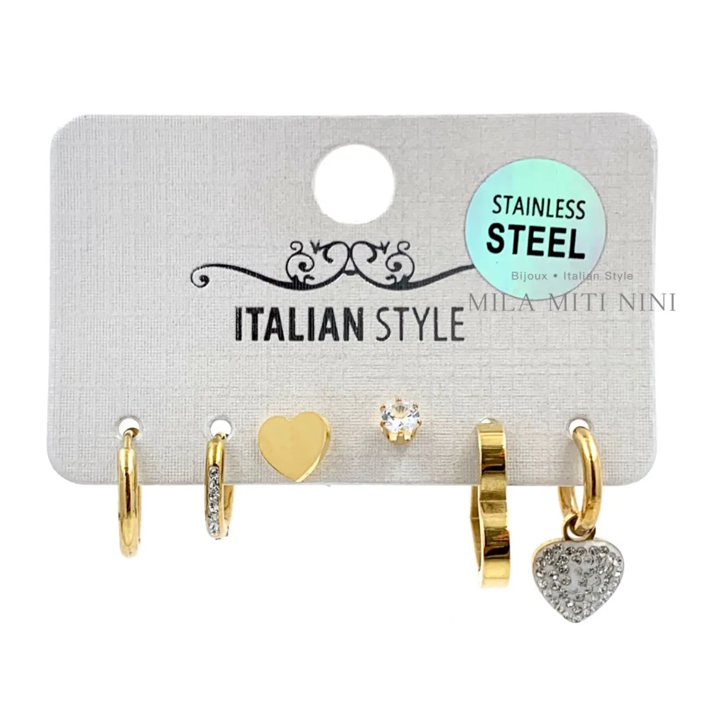 Cuore con Strass-Set 6pz Orecchini con Zirconia - OPA6-450-426 (Argento)