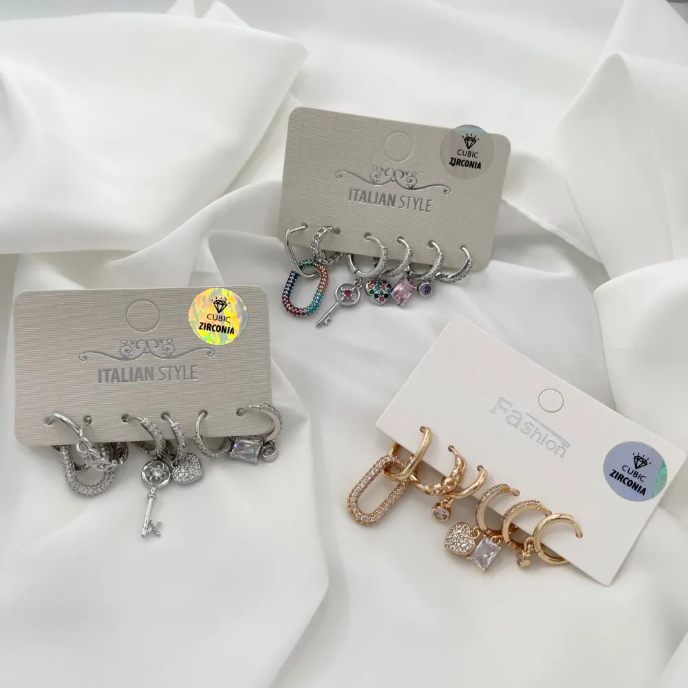 Chiave-Set Orecchini 6 Pz con Zirconia - OPM-109-010 (Multicolore)