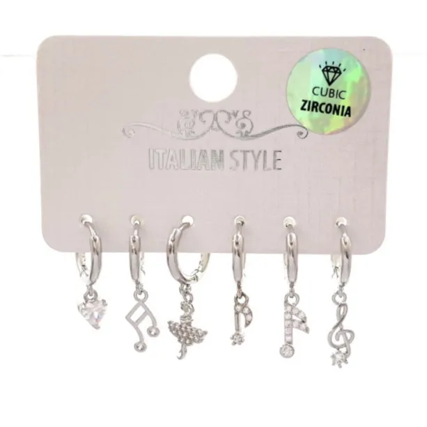 Ballerina Musica -Set 6Pz Orecchini con Cubic Zirconia - OPM-109-130