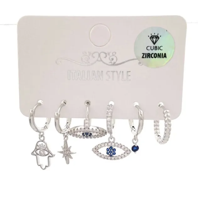 Occhi-Set 6Pz Orecchini con Cubic Zirconia - OPM-109-138