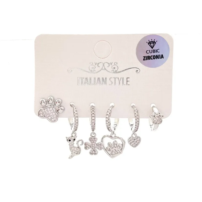 Gatto Zampa-Set 6pz Orecchini con Zirconia - OPM-109-141