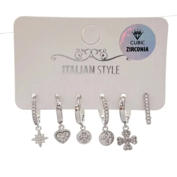 Quadrifoglio -Set 6Pz Orecchini con Cubic Zirconia - OPM-109-144