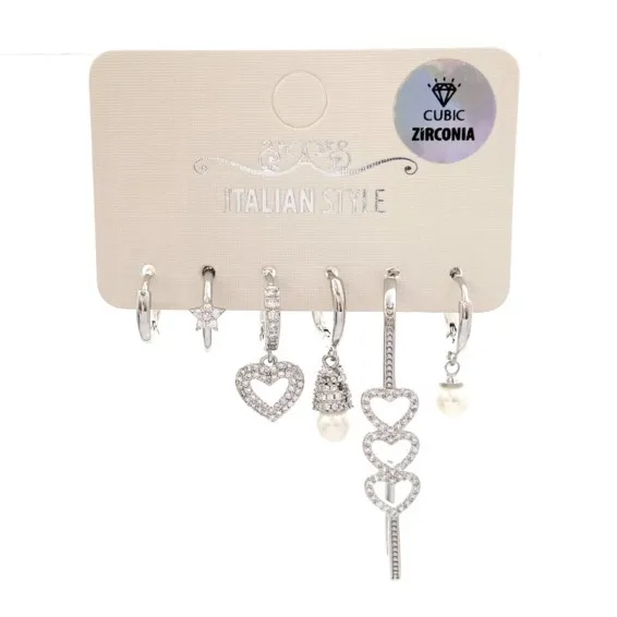 Cuore-Set 6pz Orecchini con Zirconia - OPM-109-157 (Argento)