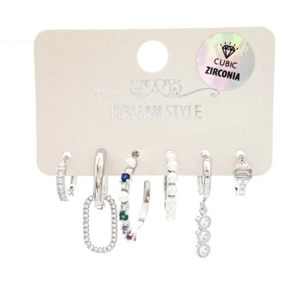 Ovale-Set 6pz Orecchini con Zirconia - OPM-109-160 (Argento)