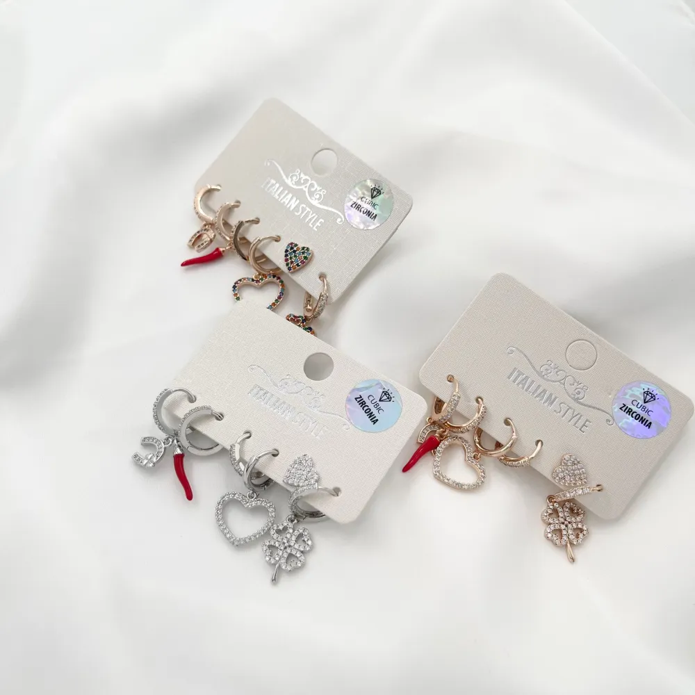 Cornino cuore fortuna-Set Orecchini 6 Pz con Zirconia - OPM-109-49 (Multicolore)