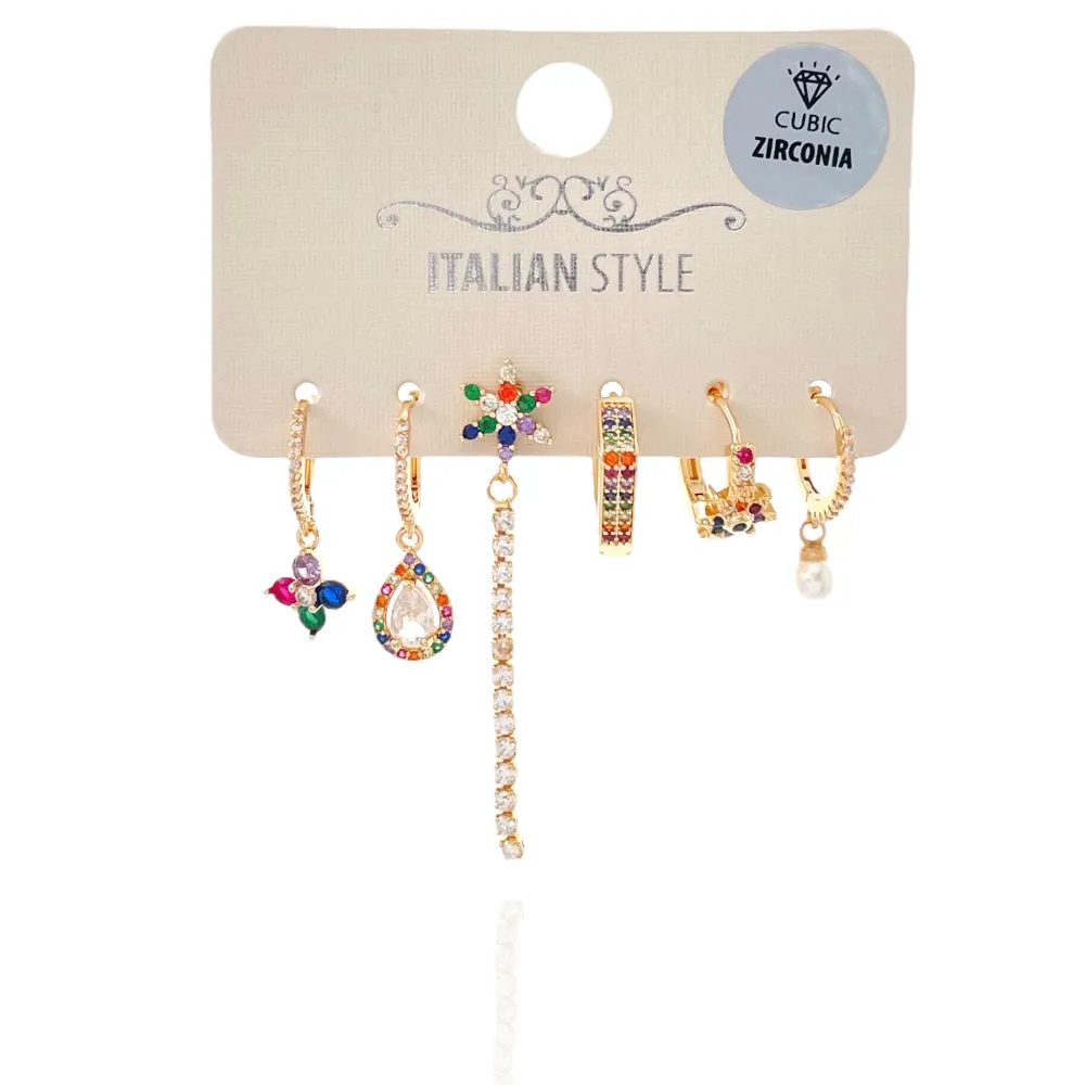 Fiore-Set 6Pz Orecchini con Zirconia - OPM-109-L26 (Argento)