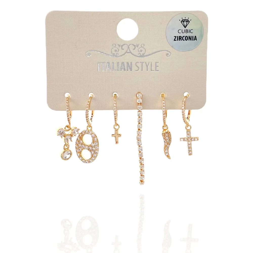 Croce Cornino-Set 6Pz Orecchini con Zirconia - OPM-109-L31