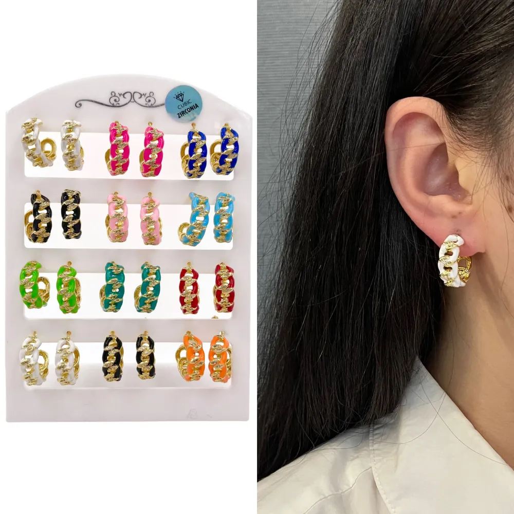 [OPM-426-51] Cerchio Catena Colorato-12 Paia Orecchini con Zirconia - OPM-426-51
