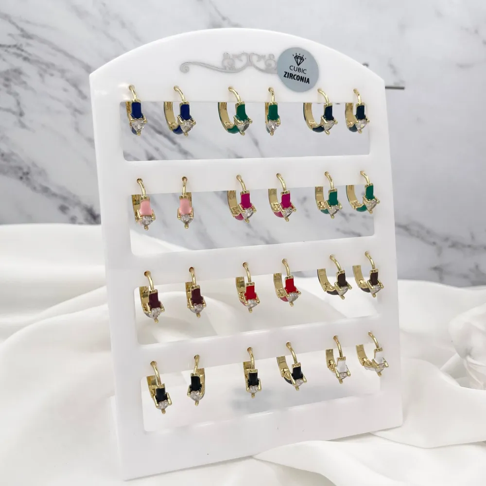 Cerchio con Cuore-12 Paia Orecchini con Zirconia - OPM-426-57S