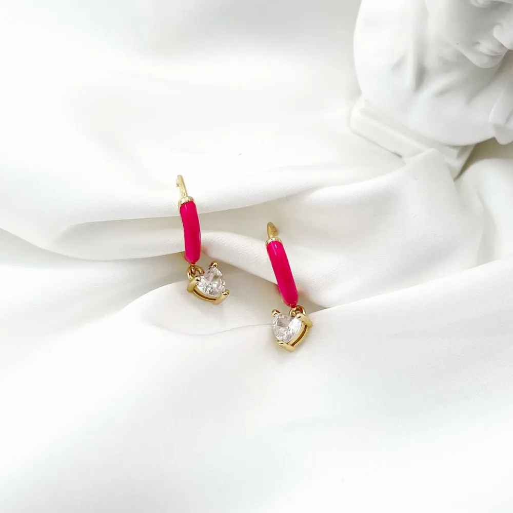 Cuore Smaltato Pendente-12 Paia Orecchini con Zirconia - OPM-426-80