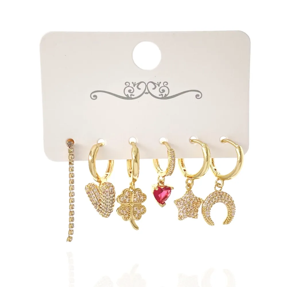Cuore Quadrifoglio Stella-Set 6pz Orecchini - OPM-520-L41 (Argento)