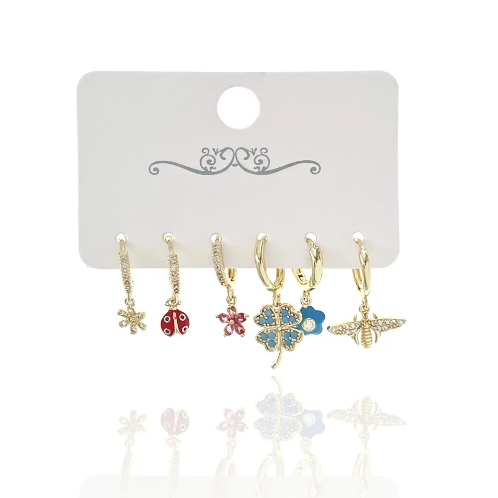 Quadrifolio Coccinella-Set 6pz Orecchini - OPM-520-L46 (Argento)