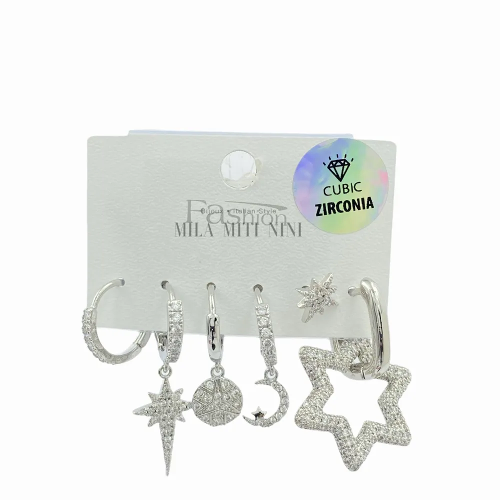 OPM005-Set 6pz-Orecchini con Zirconia - OPM005-Set 6pz-Orecchini con Zirconia