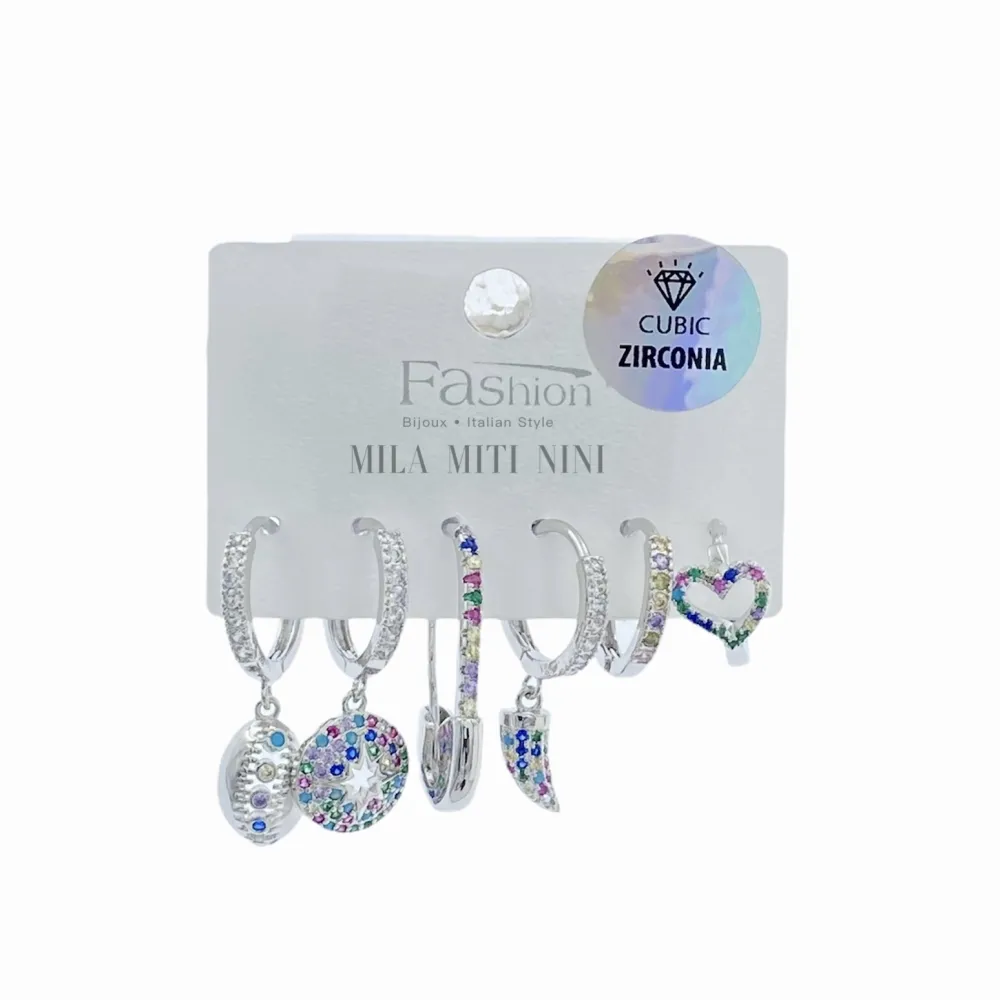 OPM027-Set 6pz-Orecchini con Zirconia - OPM027-Set 6pz-Orecchini con Zirconia (Argento)