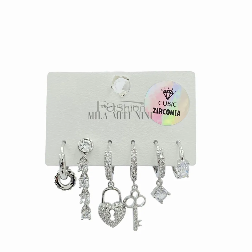 OPM036-Set 6pz-Orecchini con Zirconia - OPM036-Set 6pz-Orecchini con Zirconia (Argento)