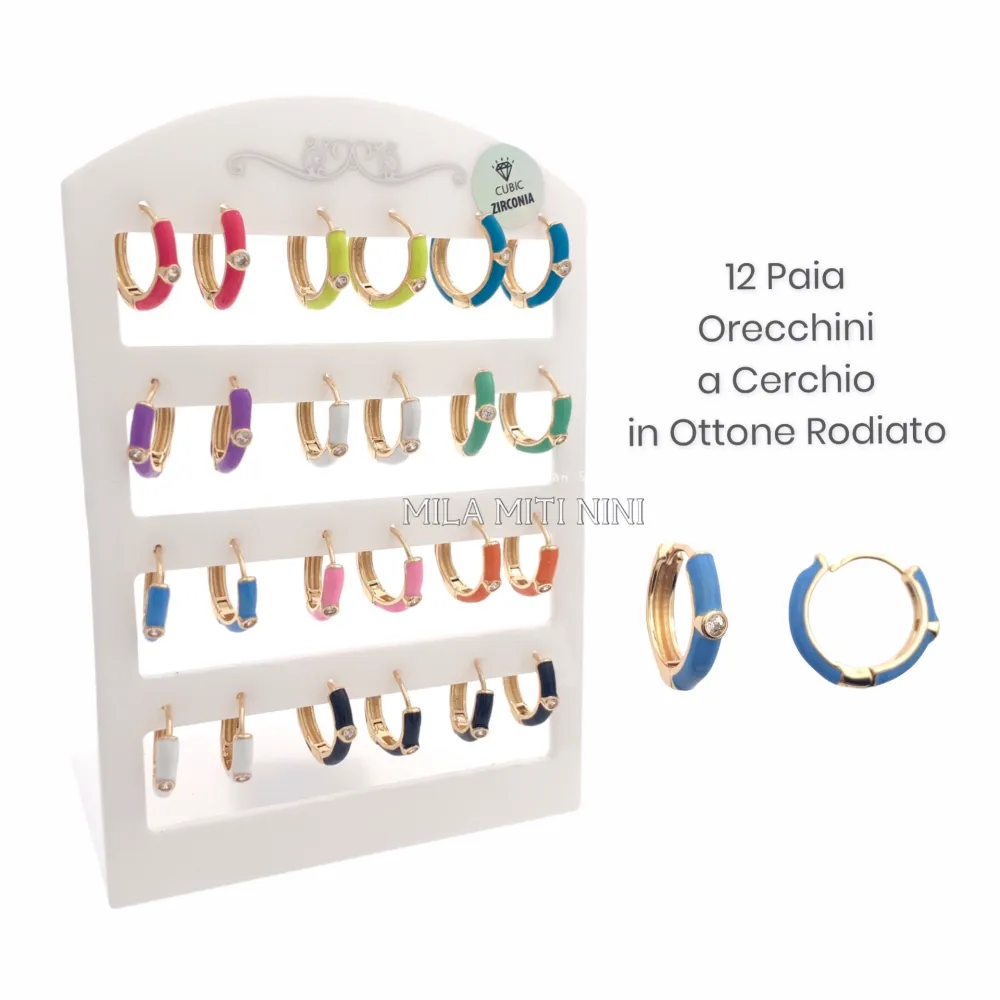 OPM109-30-Cerchio con P.luce-12 Paia Orecchini in Acciaio - OPM109-30-Cerchio con P.luce-12 Paia Orecchini