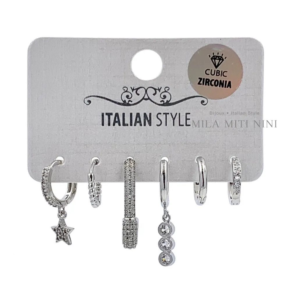 Spilla-Set 6pz Orecchini con Zirconia - OPM6-109-129 (Argento)