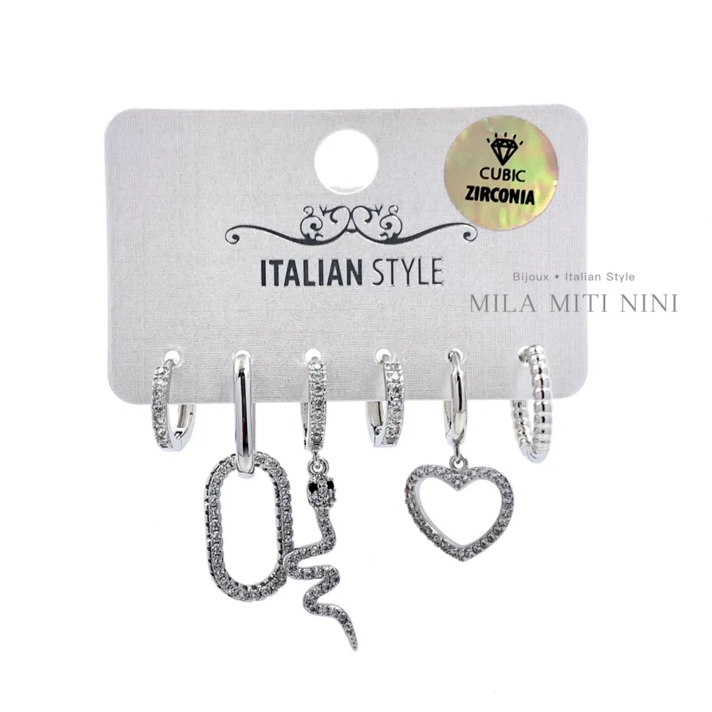 Serpente Cuore-Set 6pz Orecchini con Zirconia - OPM6-109-131 (Argento)