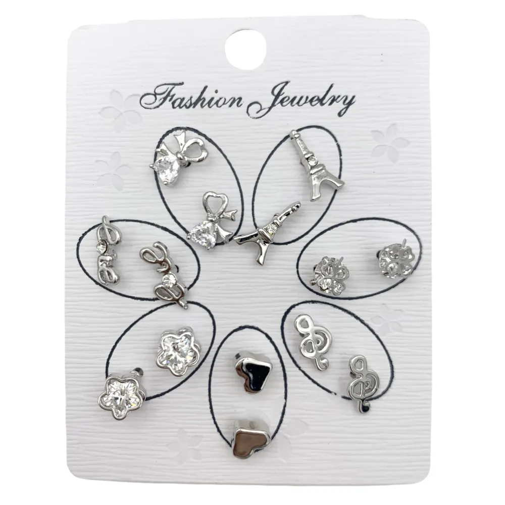 OPM6550-Set 7 Paia -7 Paia Orecchini a Lobo - OPM6550-Set 7 Paia Mini Orecchini- Orecchini a Lobo (Argento)