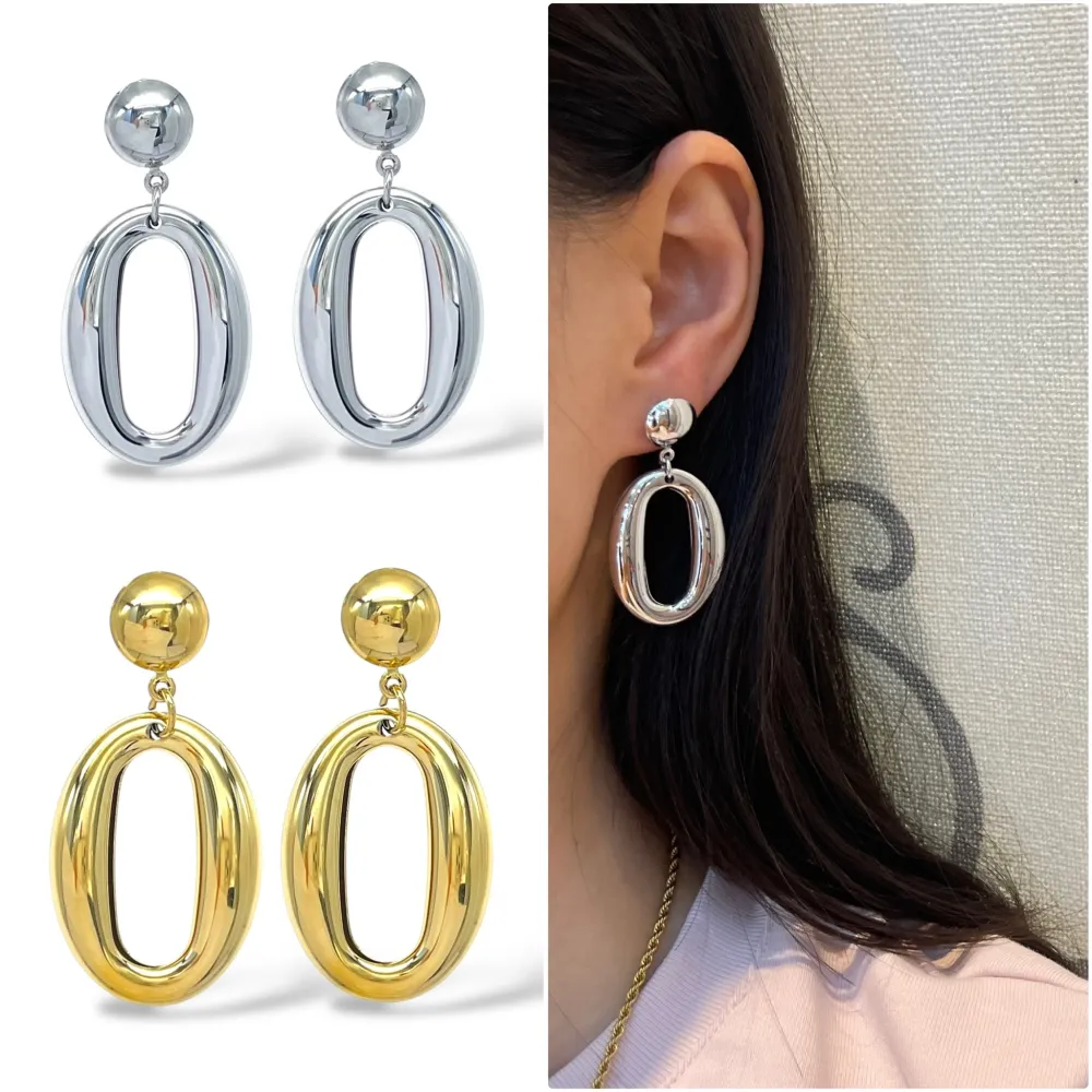 Cerchio Ovale Vuoto-Orecchini in Acciaio - OR-103-AA5728E (Argento)