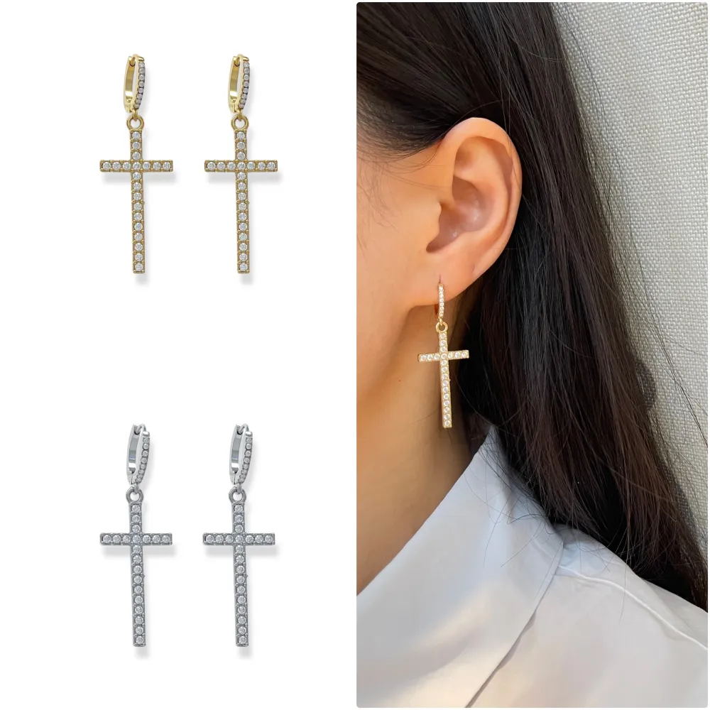 Cerchio con Croce Zirconia-Orecchini in Acciaio - OR-103-AA5764E (Argento)