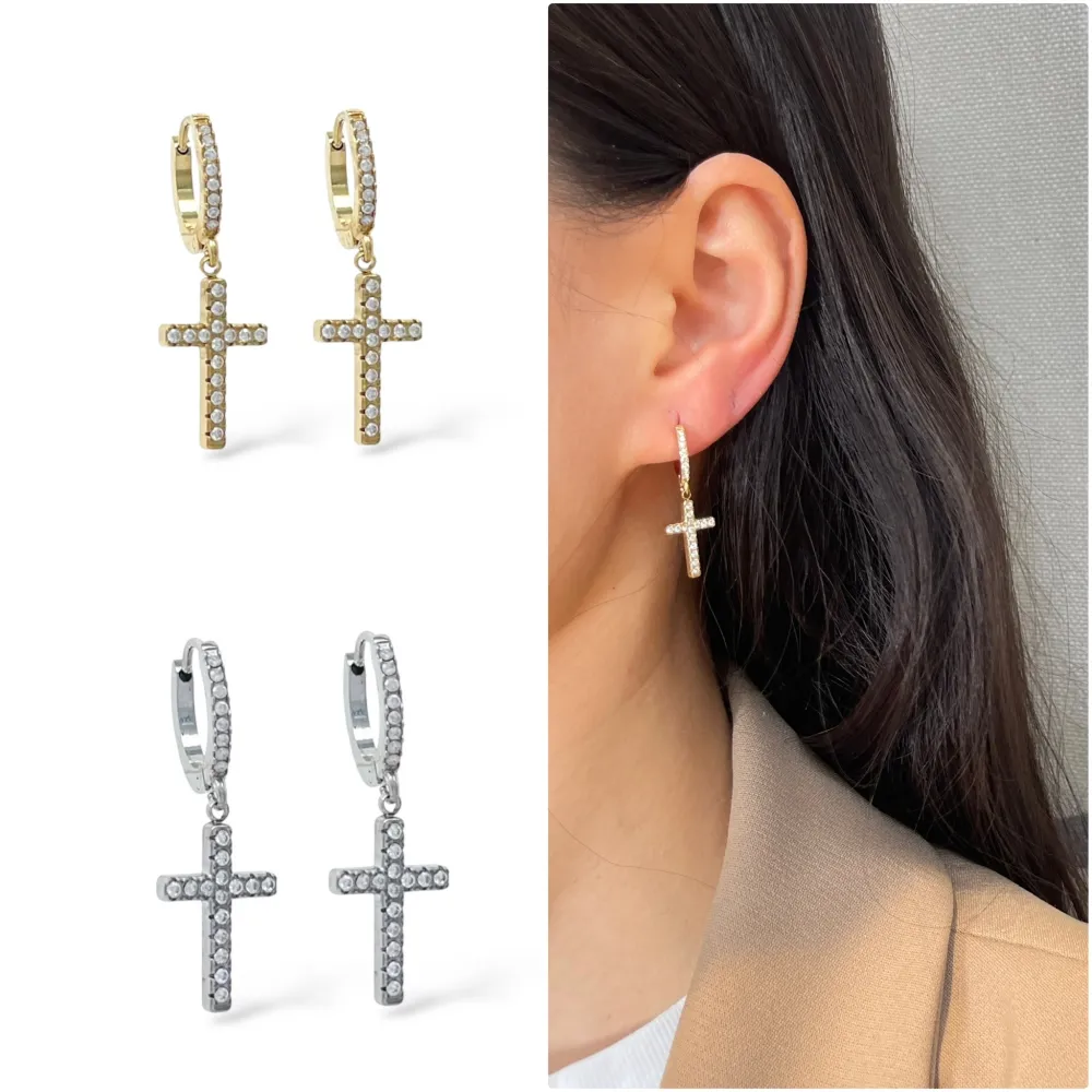 Cerchio con Croce Zirconia-Orecchini in Acciaio - OR-103-AA5766E (Argento)