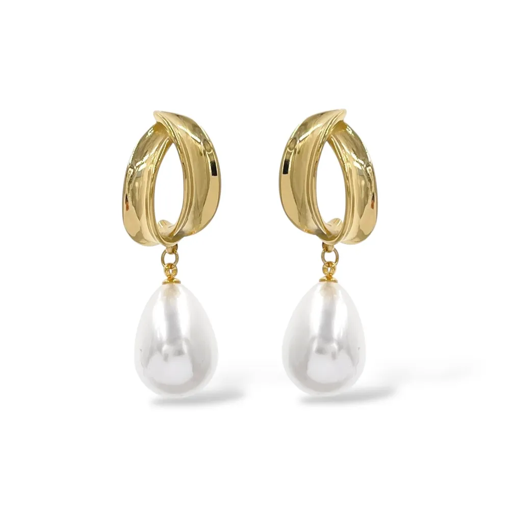 Ovale con Goccia Perla-Orecchini in Acciaio - OR-413-6763 (Argento)