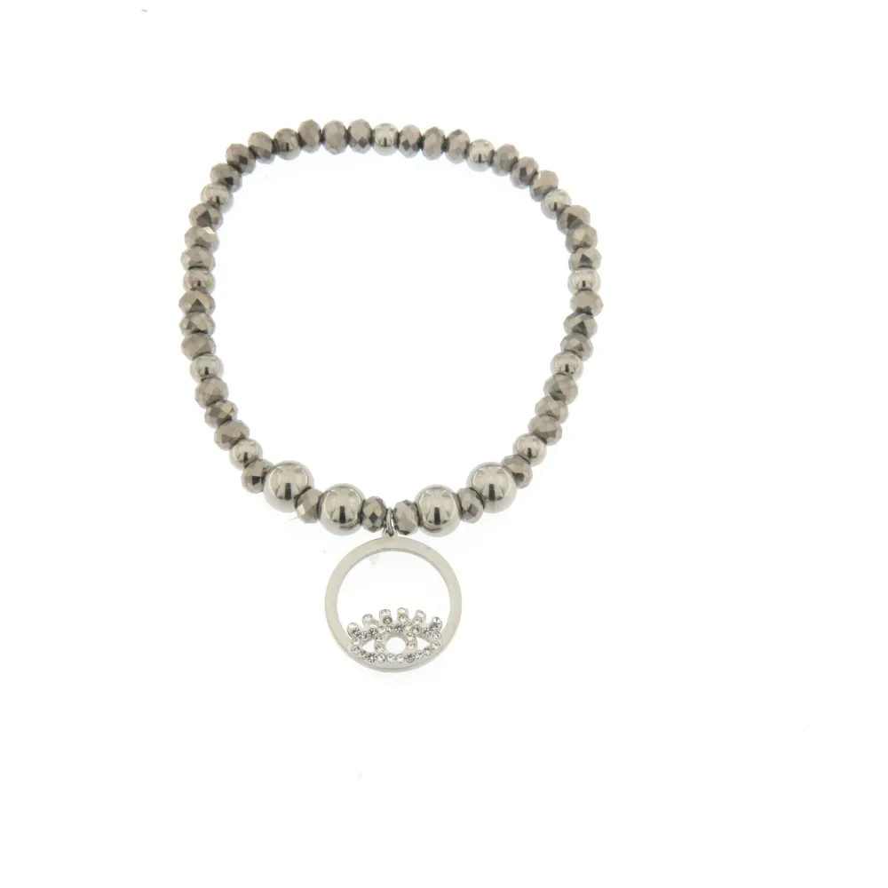 [Occhio - Bracciale Elastico con Palline] Bracciale Elastico in Acciaio - Occhio - Bracciale Elastico con Palline (Argento)