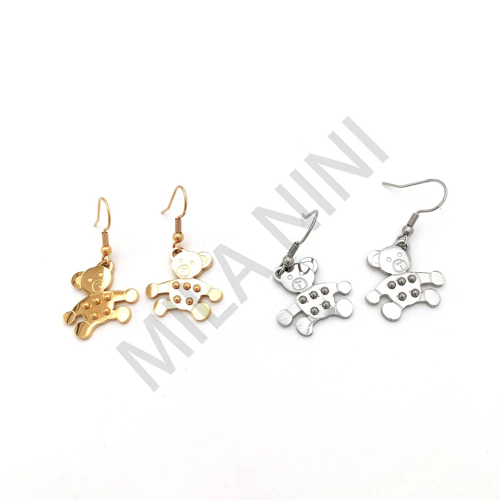 Orecchini pendenti in acciaio orso - Orsetti 5 puntini - Orecchini pendenti in acciaio (Acciaio)