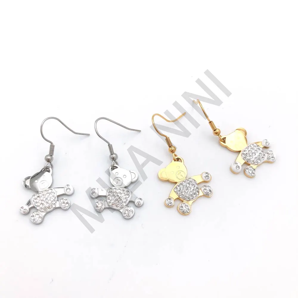 Orecchini pendenti in acciaio orso strass vetro - Orsetti con strass - Orecchini pendenti in acciaio