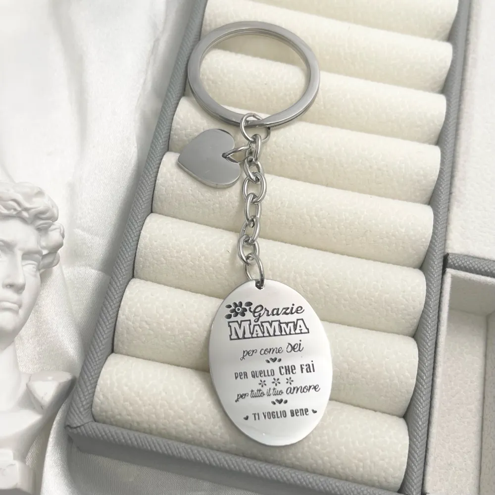 Grazie Mamma-Portachiave in Acciaio - PKA-413-163 (Acciaio)