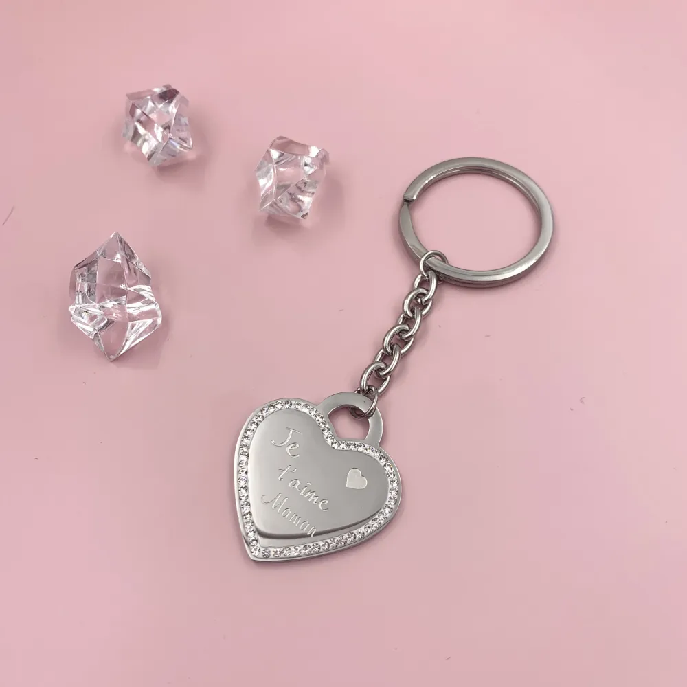 [PKA413-166] PKA6727-Cuore Je t'aime Maman- Portachiave in Acciaio - PKA413-166