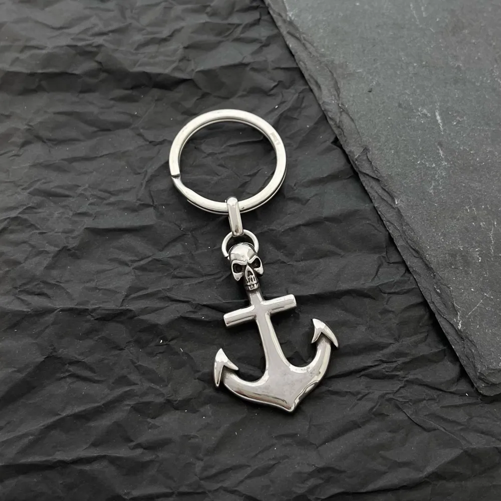 Ancora con Teschio-Portachiavi da Uomo in Acciaio - PKU-432-84