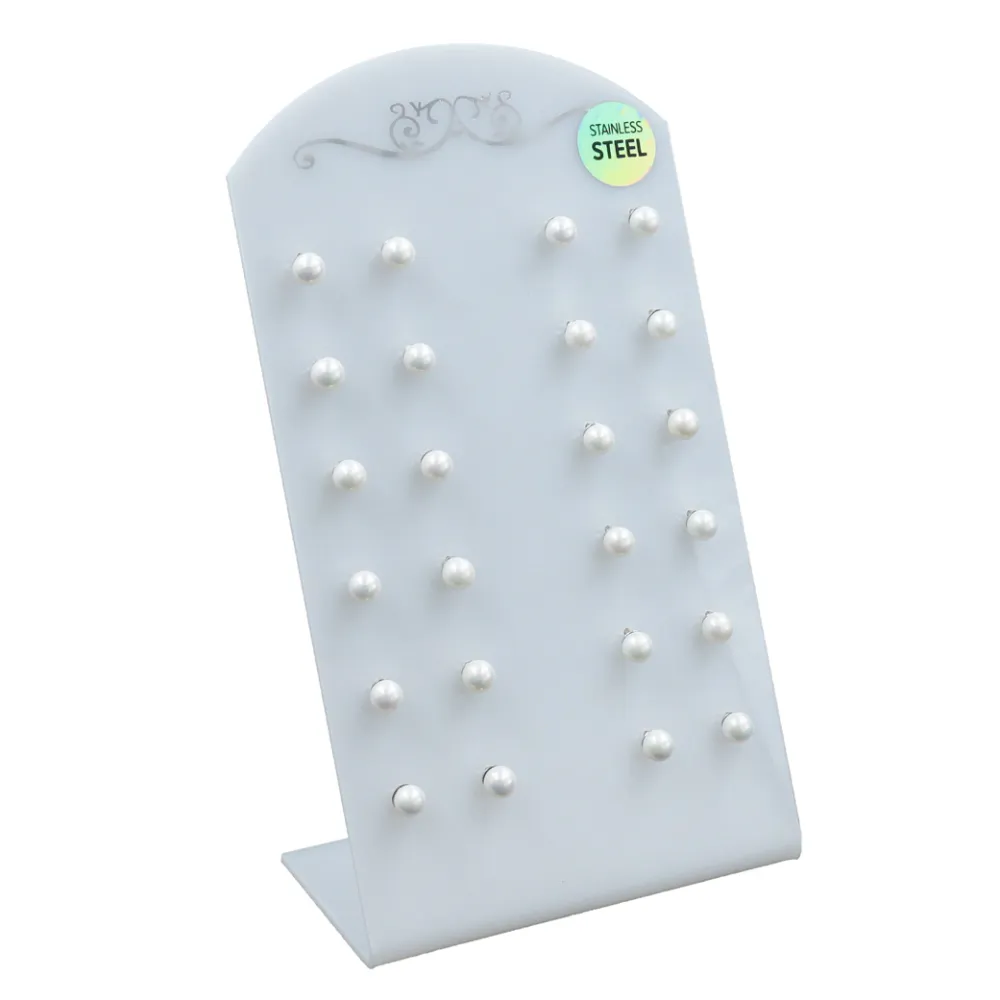 Orecchini a lobo in acciaio (Conf. da 12 paia) - Perla Conchiglia 5 cm - in acciaio(Conf. da 12 paia)