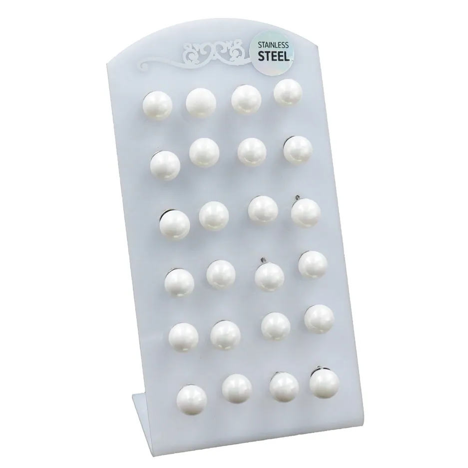 [Perla Conchiglia 8 mm - Orecchini(Conf. da 12 paia)] Orecchini a lobo in acciaio (Conf. da 12 paia) - Perla Conchiglia 8 mm - Orecchini(Conf. da 12 paia)