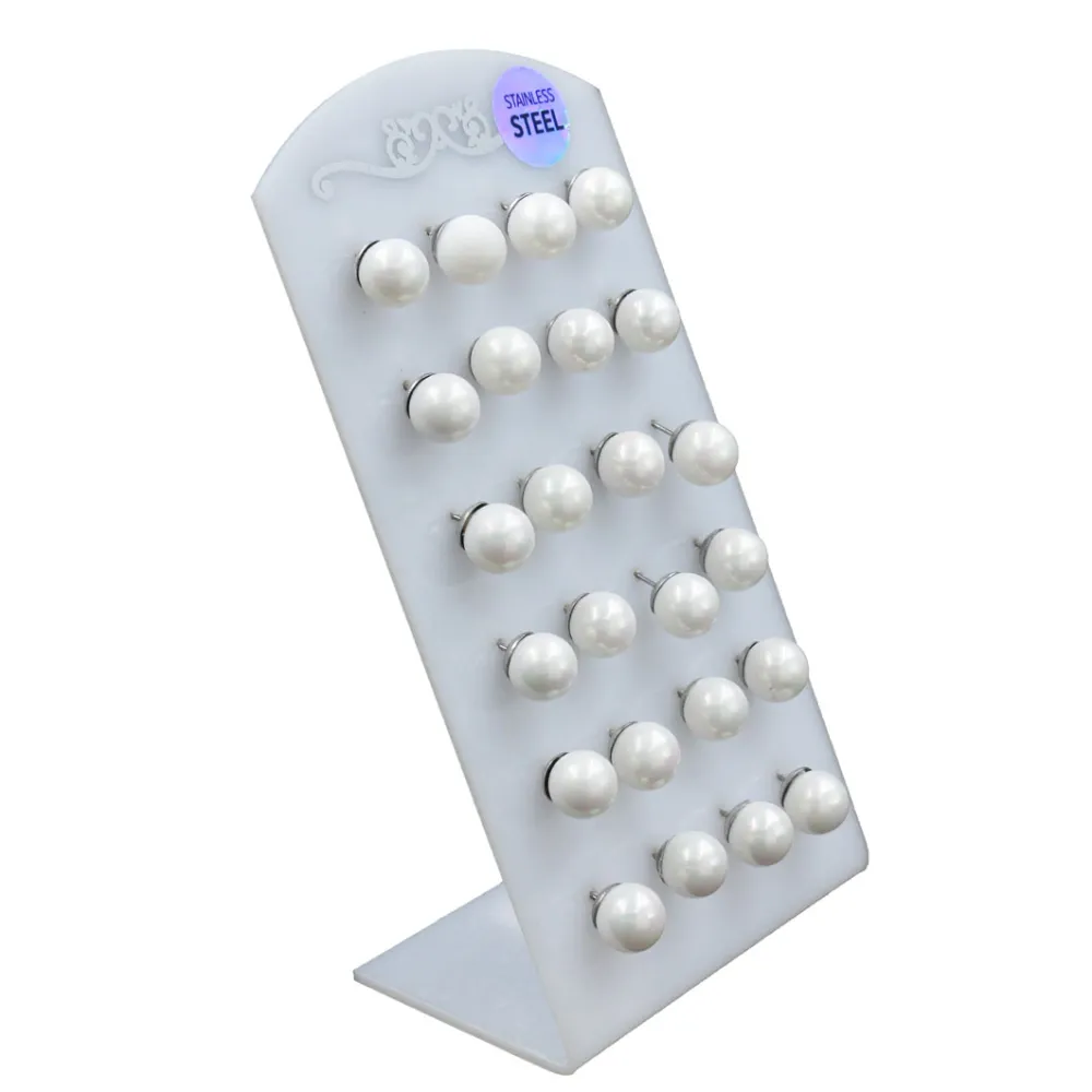 Orecchini a lobo in acciaio (Conf. da 12 paia) - Perla Conchiglia 9 mm - Orecchini (Conf. da 12 paia)