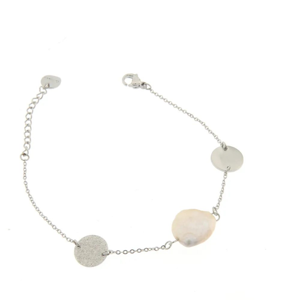 [Perla e Tondi - Bracciale Donna in Acciaio] Bracciale da Donna In Acciaio - Perla e Tondi - Bracciale Donna in Acciaio (Argento)