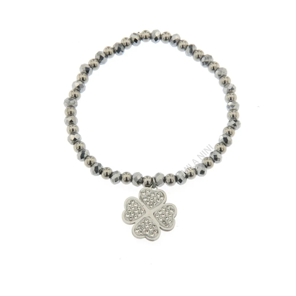 Bracciale Elastico in Acciaio - Quadrifoglio - Bracciale Elastico Acciaio