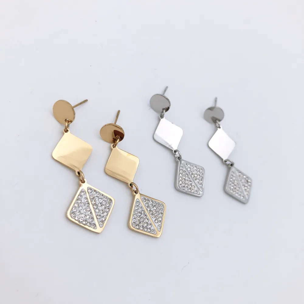 quadrato tre pezzi ciondoli - Rombo tris - Orecchini pendenti in acciaio