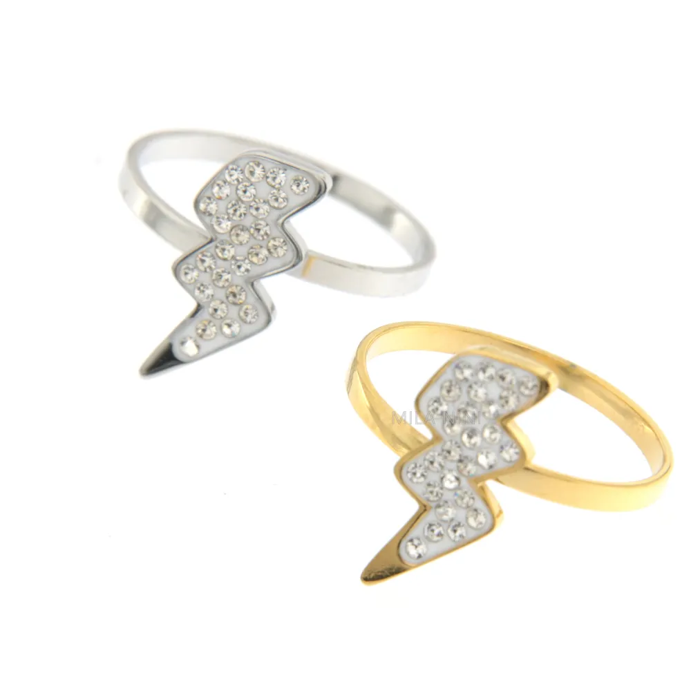 SAAR Fulmine - Anello Regolabile Acciaio Strass - SAAR Fulmine - Anello Regolabile Acciaio Strass