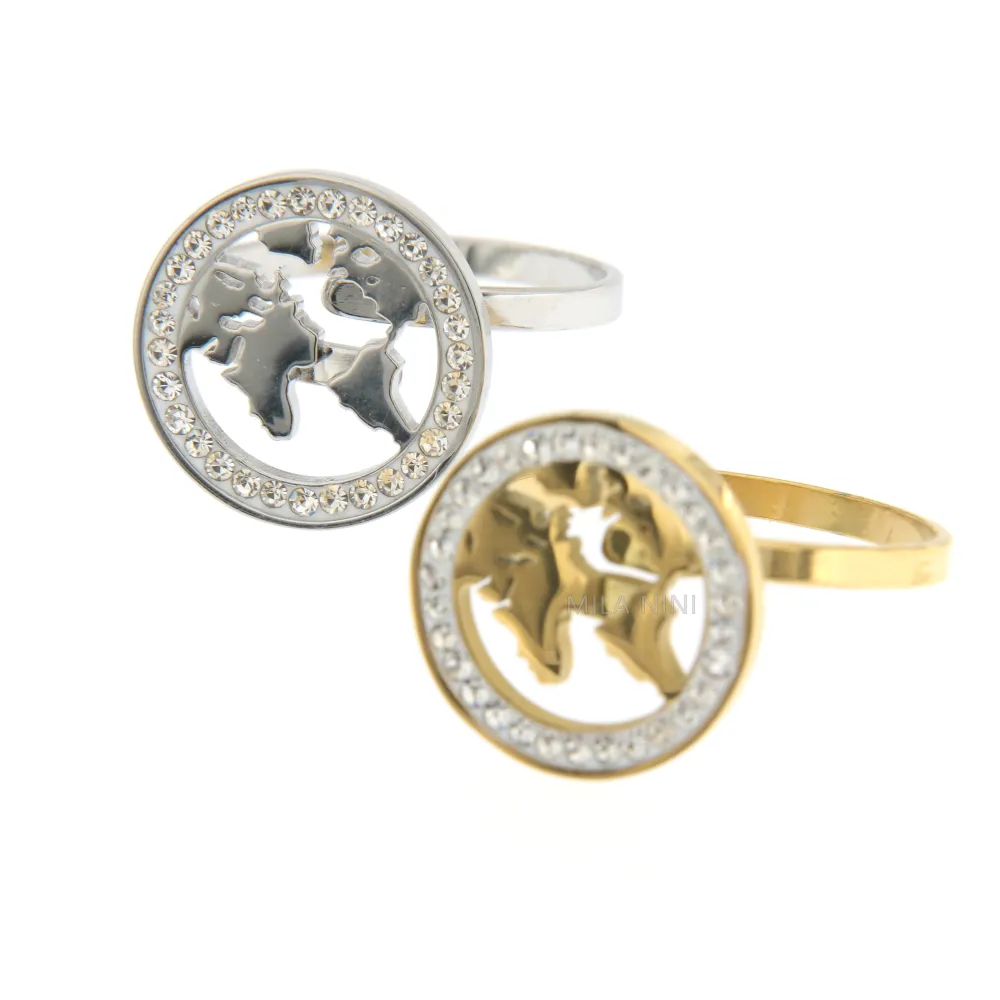 SAAR Mondo - Anello Regolabile Acciaio Strass - SAAR Mondo - Anello Regolabile Acciaio Strass