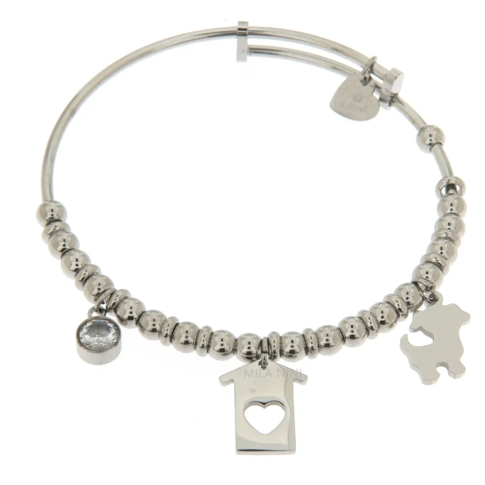 SBRA Cane Casa 0965 - Bracciale Rigido Palline Acciaio - SBRA Cane Casa 0965 - Bracciale Rigido Palline Acciaio (Argento)