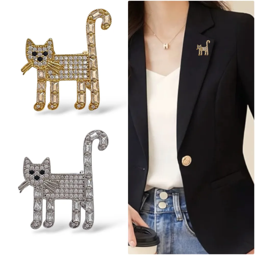 Gatto -Spilla con Zirconia - SP-506-263 (Argento)