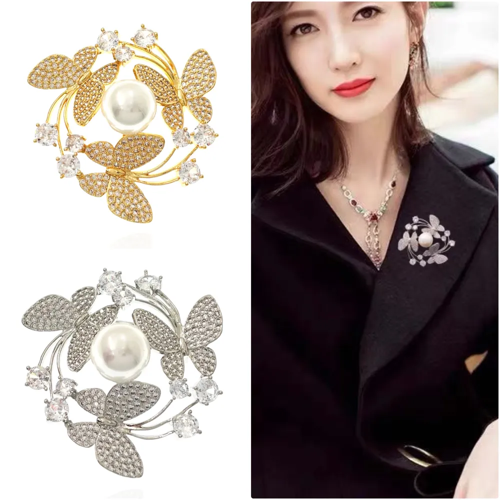 farfalla con Perla  -Spilla con Zirconia - SPM-103-AA2873E (Argento)