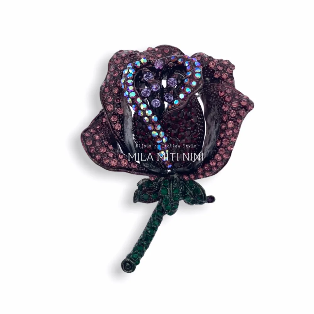 Rosa Grande-Spilla in Metallo e Strass - SPM-312-282 G