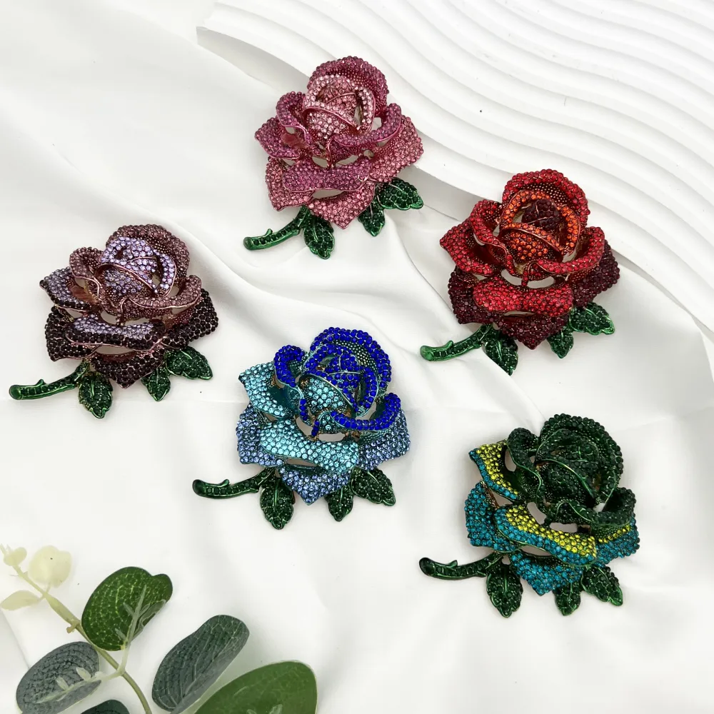 Rosa Grande-Spilla in Metallo e Strass - SPM-312-282 G